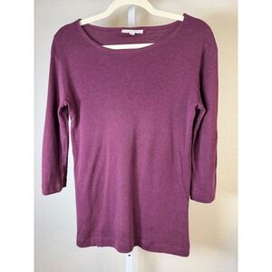 Bryn Walker Womens Purple 3/4 Sleeve Boat Neck Knit Top Shirt Made in USA Size S